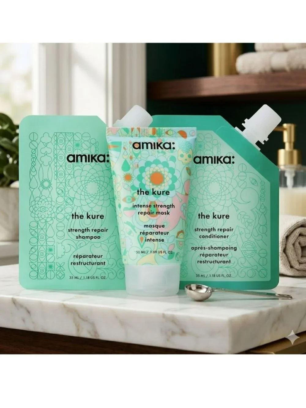 Amika The Kure Strength Repair Trial Set- travel sizes, vegan, repair & hydrate
